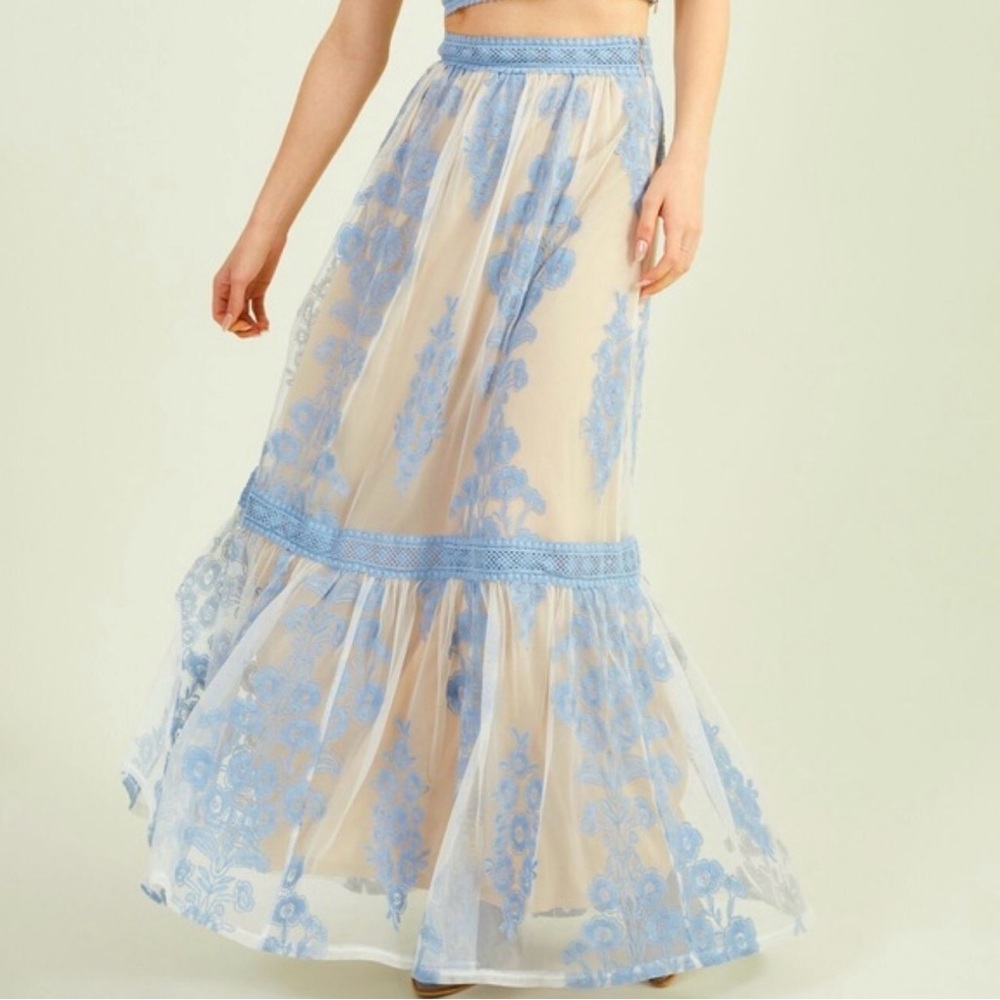 Altar’d State Arissa Embroidered Maxi Skirt | XS Floral Boho Lace Mesh NWT